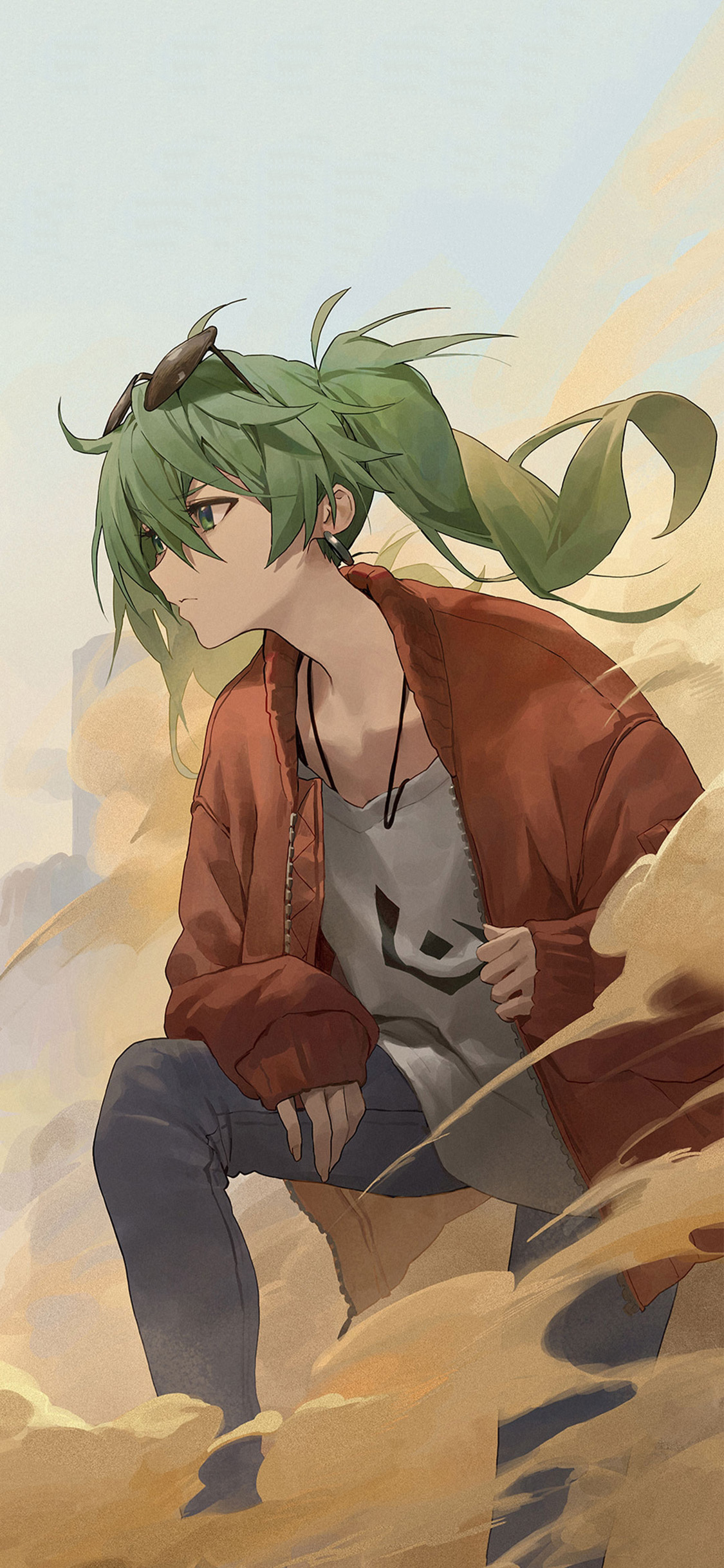 [2436×1125]动漫 少年 二次元 绿头发 苹果手机动漫壁纸图片