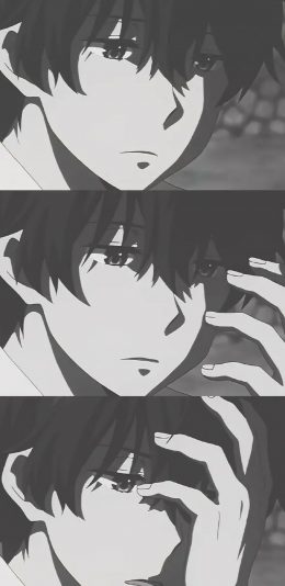 [2436x1125]动漫 少年 分屏 黑白 苹果手机动漫壁纸图片