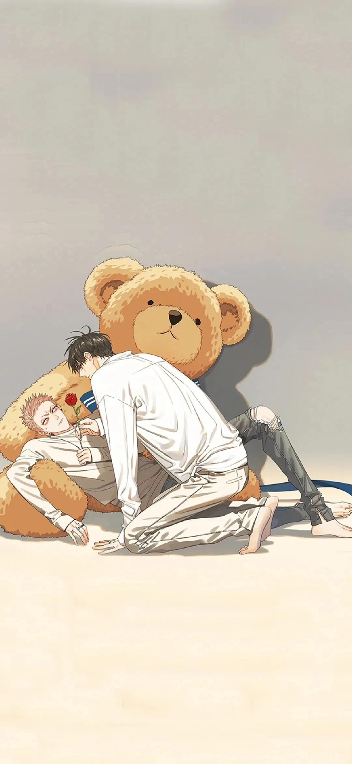 [2436×1125]动漫 少年 熊 玩偶 二次元 苹果手机动漫壁纸图片