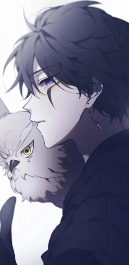 [2436x1125]动漫 少年 猫头鹰 二次元 苹果手机动漫壁纸图片