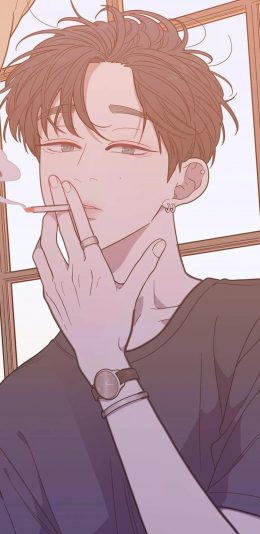 [2436x1125]动漫 少男 二次元 抽烟 苹果手机动漫壁纸图片