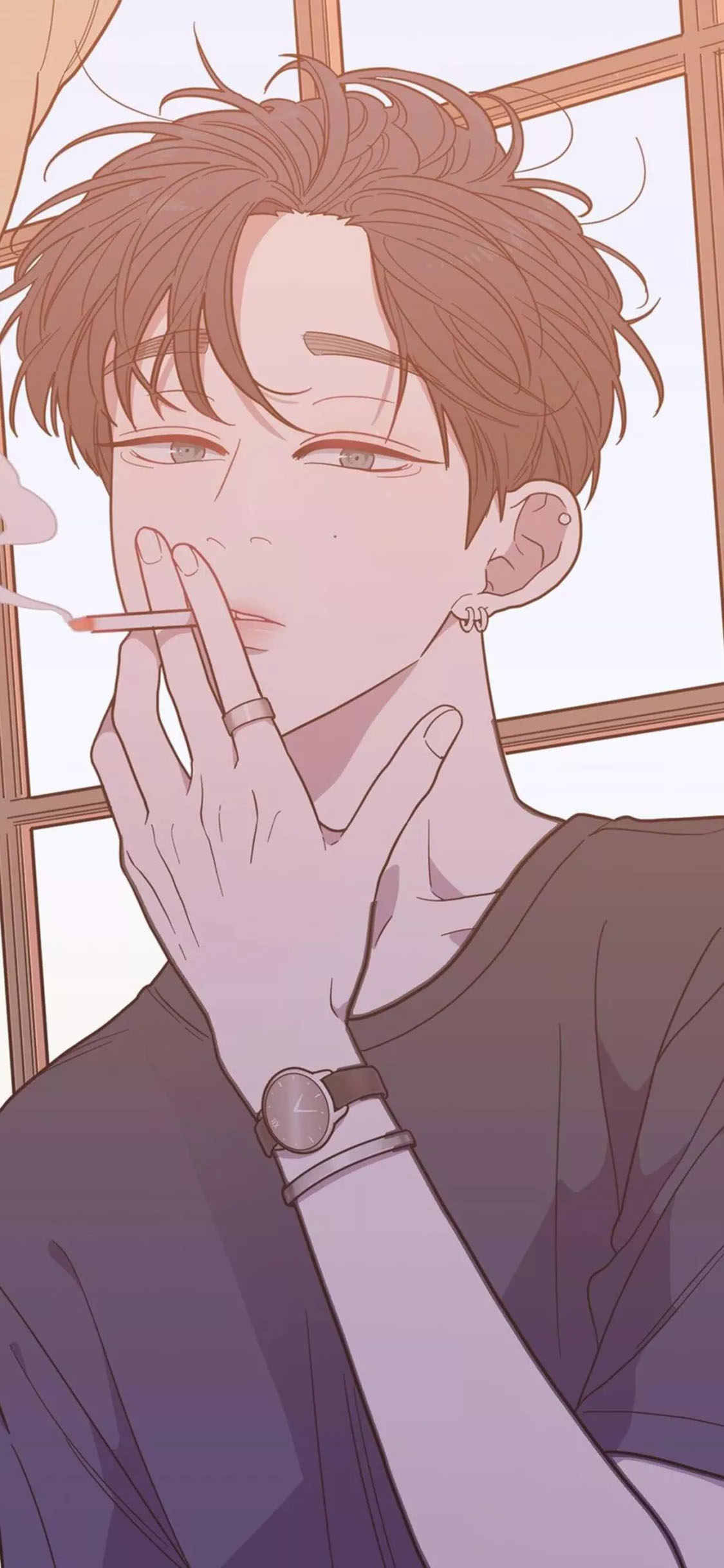 [2436×1125]动漫 少男 二次元 抽烟 苹果手机动漫壁纸图片