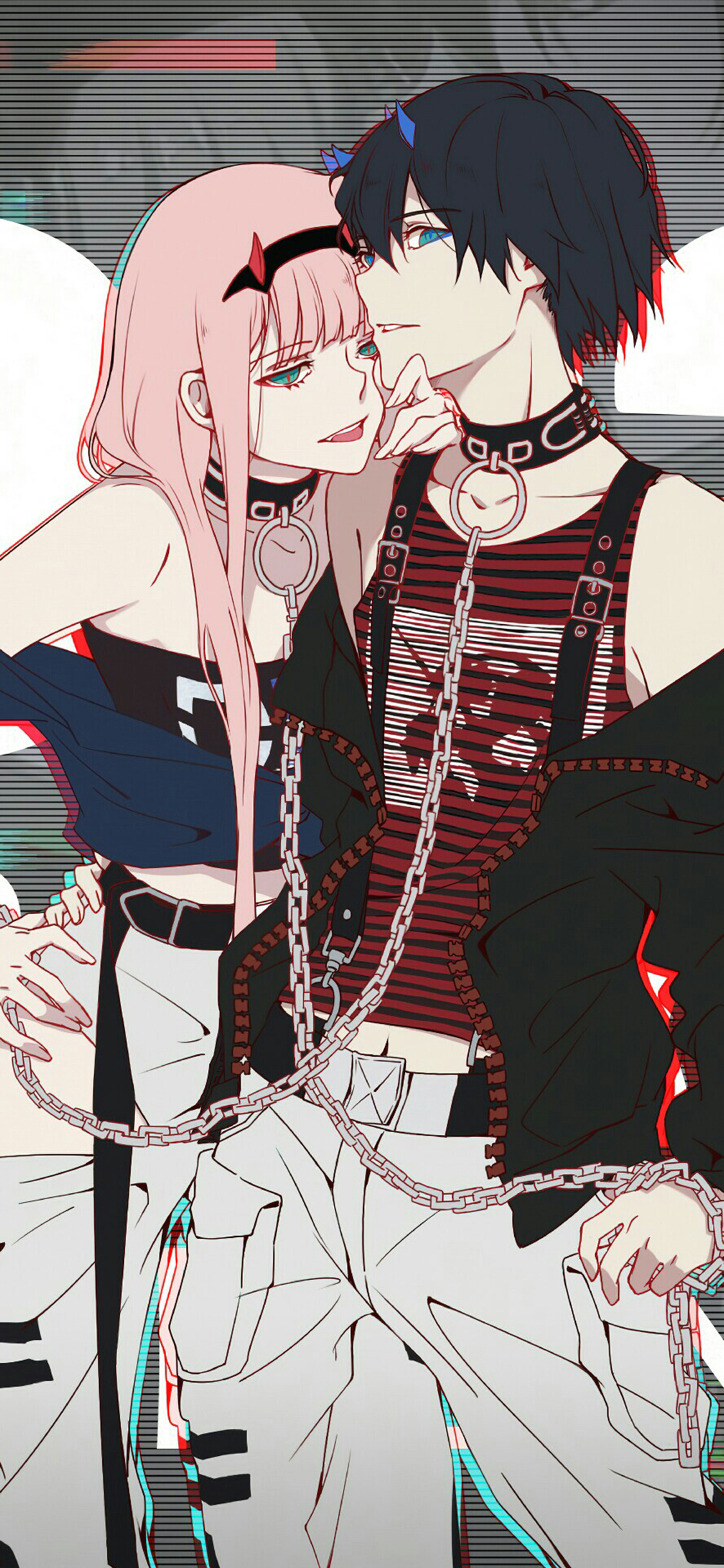 [2436×1125]动漫 情侣 二次元 暗黑系 苹果手机动漫壁纸图片