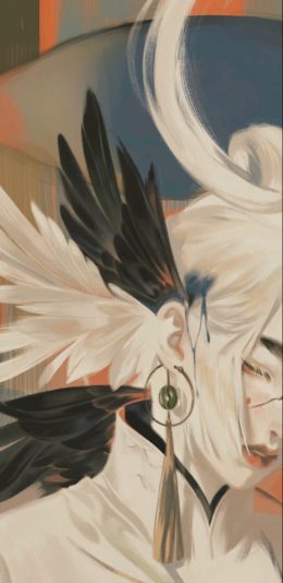 [2436x1125]动漫 插画 侧脸 羽毛 苹果手机动漫壁纸图片