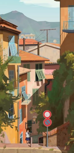 [2436x1125]动漫 街景 二次元 水手服 少女 苹果手机动漫壁纸图片