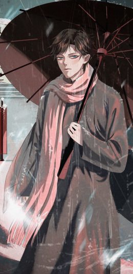 [2436x1125]动漫 雨天 美男 柔美 苹果手机动漫壁纸图片