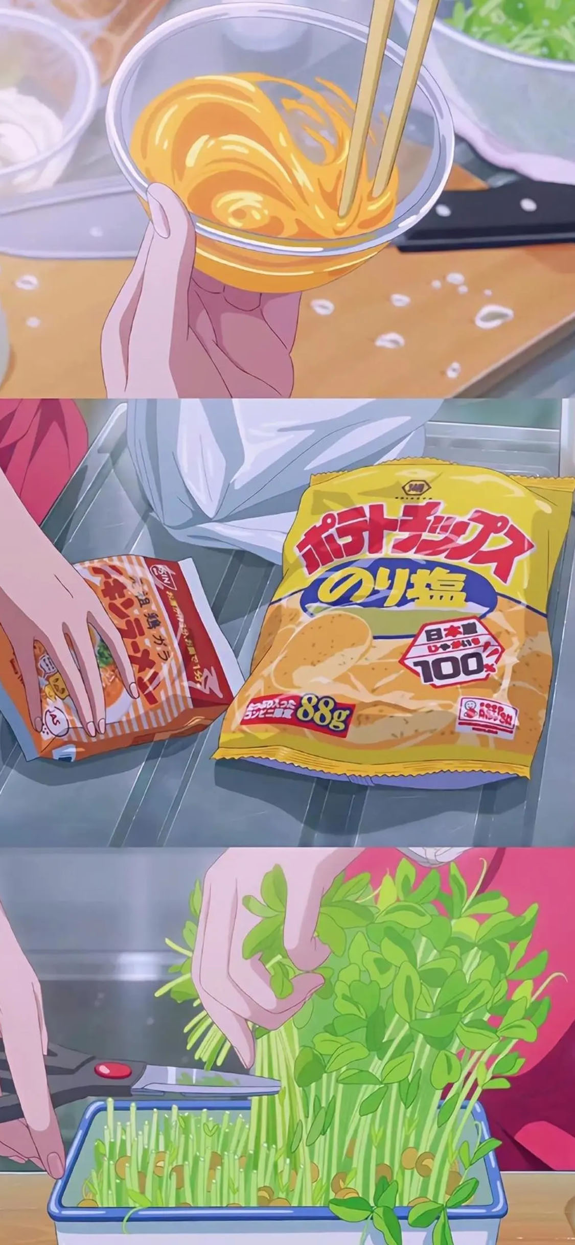 [2436×1125]动漫 饮食 分屏 治愈 苹果手机动漫壁纸图片