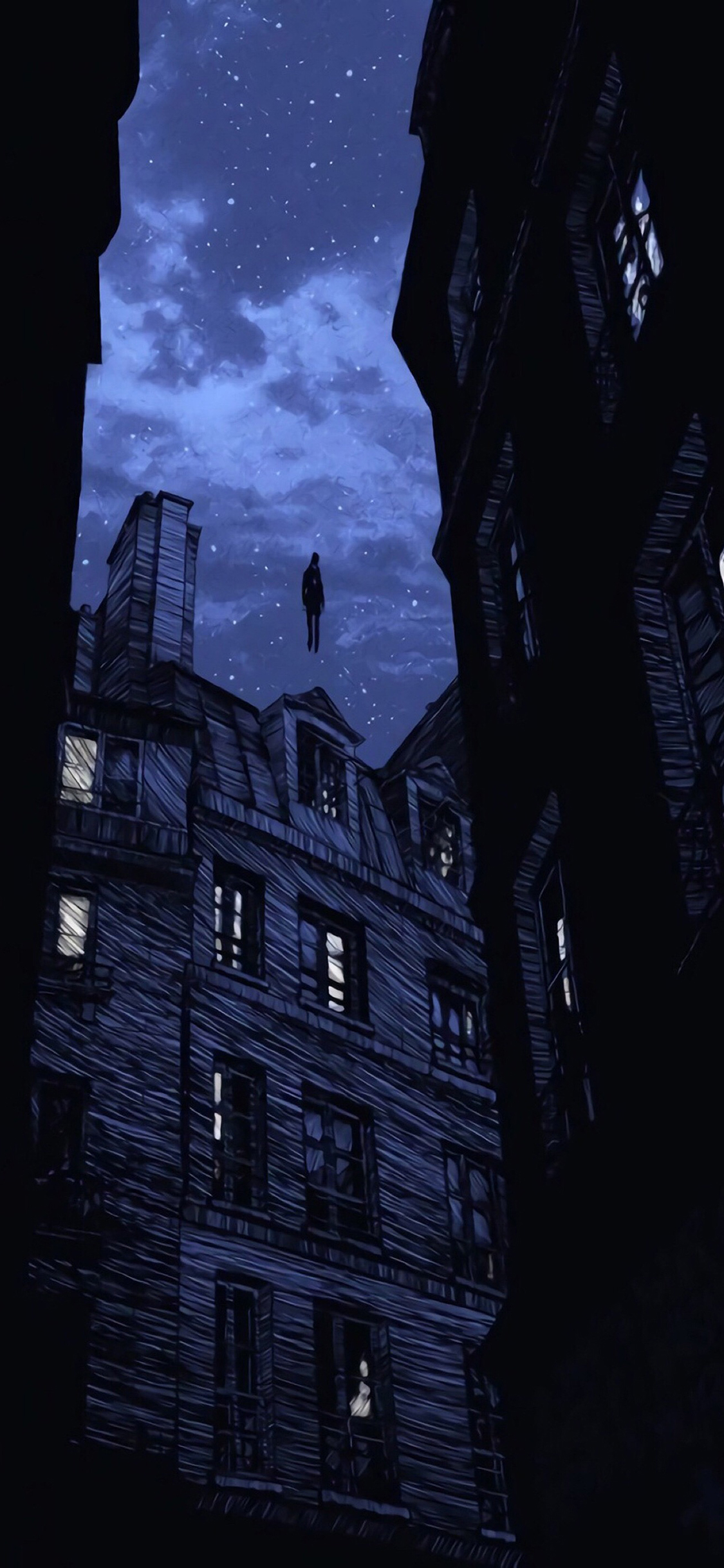 [2436×1125]动漫场景 夜景 建筑 苹果手机动漫壁纸图片