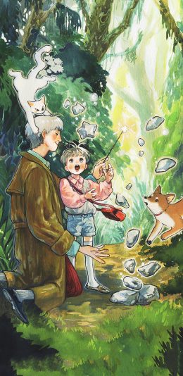 [2436x1125]动漫场景 插画 柴犬 猫咪 苹果手机动漫壁纸图片