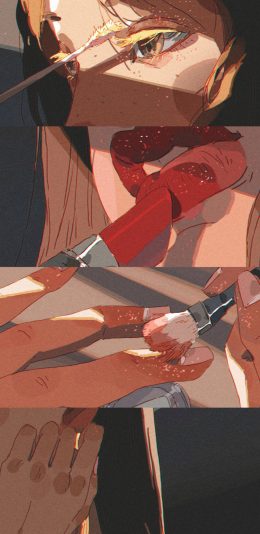 [2436x1125]动漫少女 二次元 拼接 口红 化妆 苹果手机动漫壁纸图片