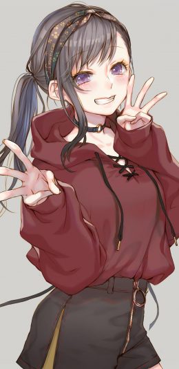 [2436x1125]动漫少女 剪刀手 二次元 可爱 苹果手机动漫壁纸图片