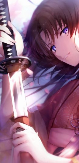 [2436x1125]动漫少女 日式 二次元 剑客 苹果手机动漫壁纸图片