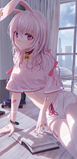 [2436x1125]动漫少女 日系 兔兔 粉色 萝莉 苹果手机动漫壁纸图片