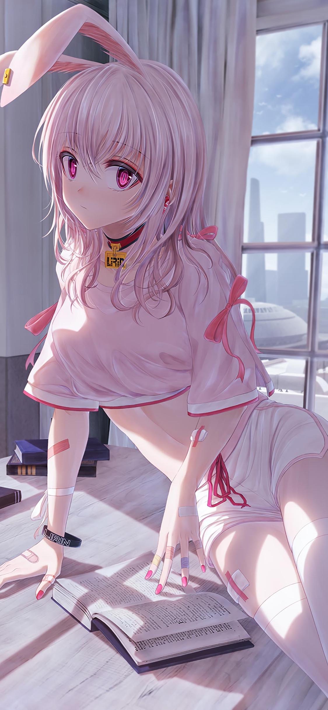 [2436×1125]动漫少女 日系 兔兔 粉色 萝莉 苹果手机动漫壁纸图片