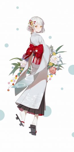 [2436x1125]动漫少女 日系 和服 木屐 苹果手机动漫壁纸图片