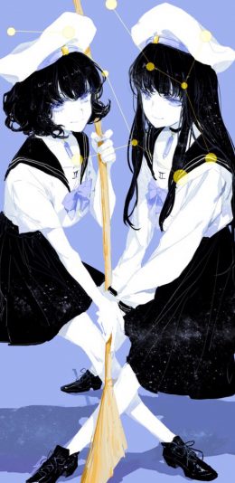 [2436x1125]动漫少女 星座 同人 双子座 苹果手机动漫壁纸图片