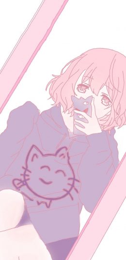 [2436x1125]动漫少女 粉色系 短发 萝莉 苹果手机动漫壁纸图片