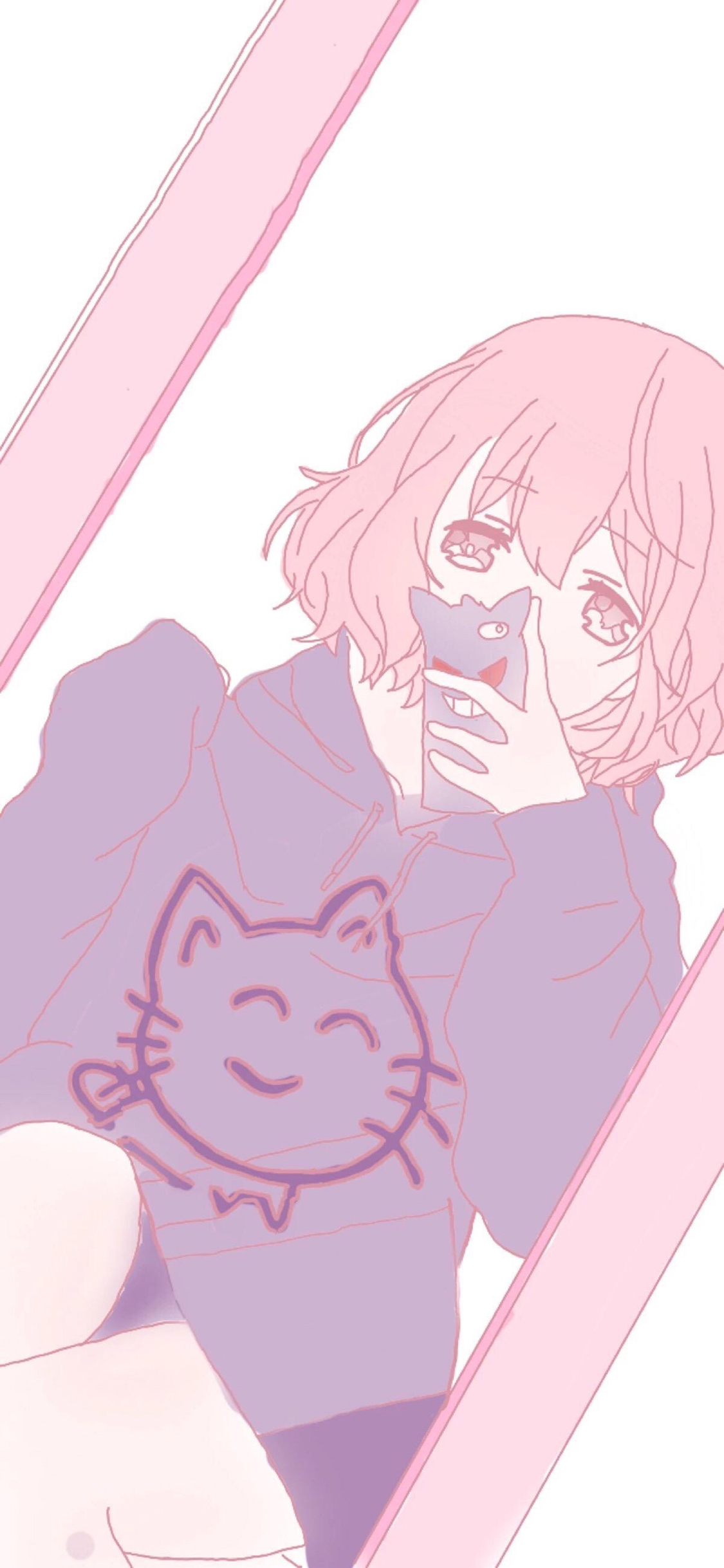 [2436×1125]动漫少女 粉色系 短发 萝莉 苹果手机动漫壁纸图片