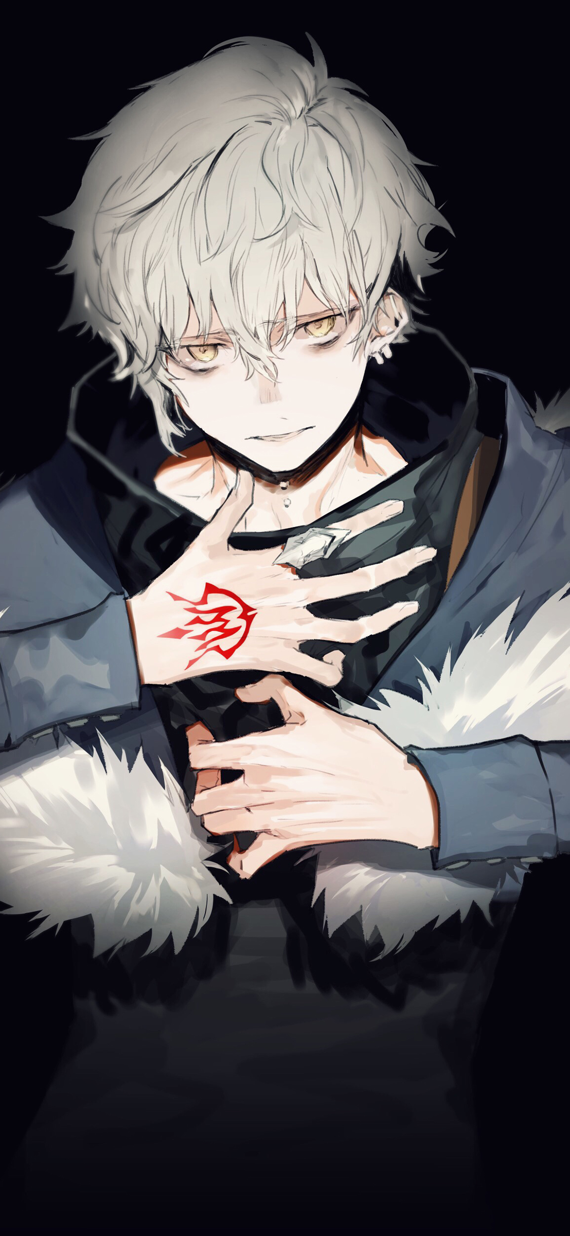 [2436×1125]动漫少年 银发 日系 苹果手机动漫壁纸图片