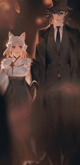 [2436x1125]动漫插图 二次元 少男少女 狐耳 苹果手机动漫壁纸图片