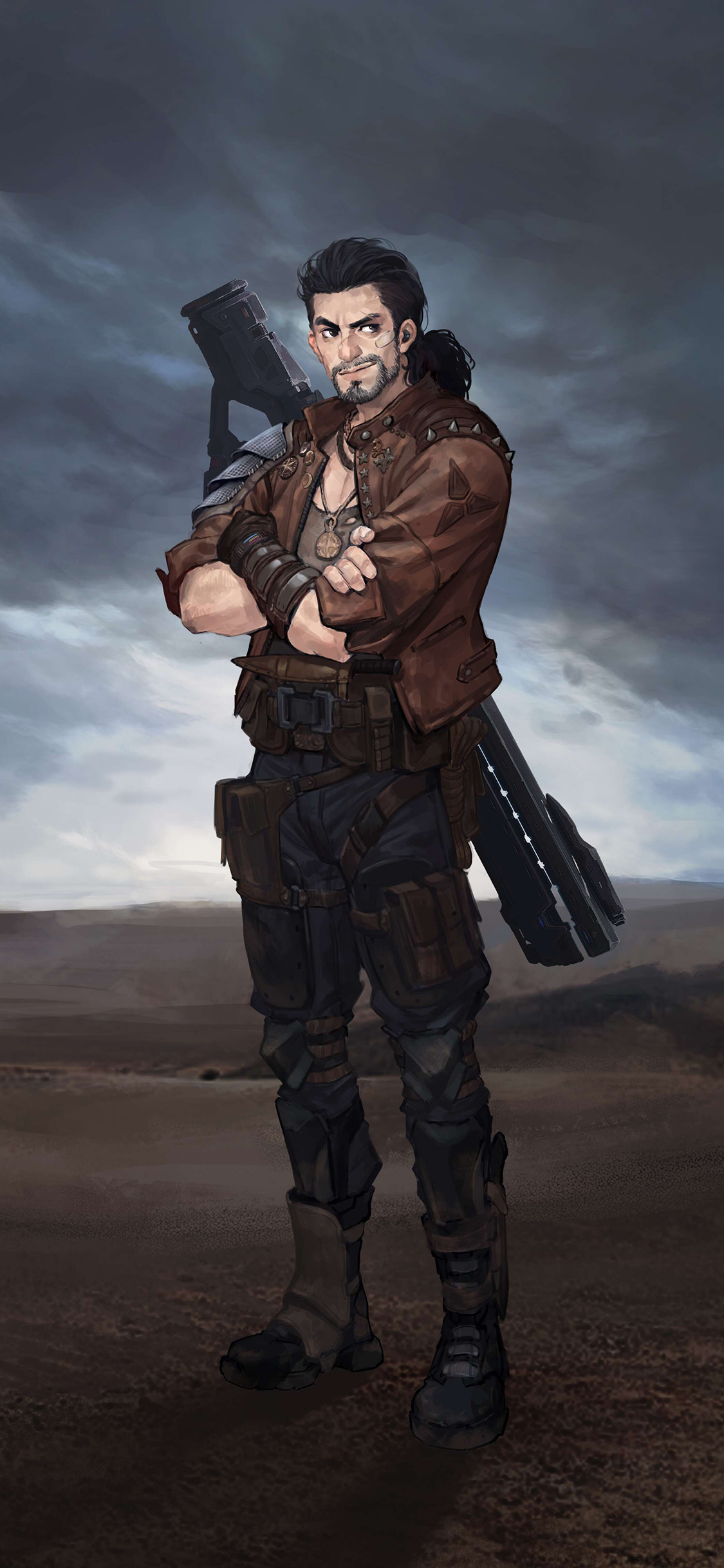 [2436×1125]动漫插图 枪手 叉手 帅气 苹果手机动漫壁纸图片