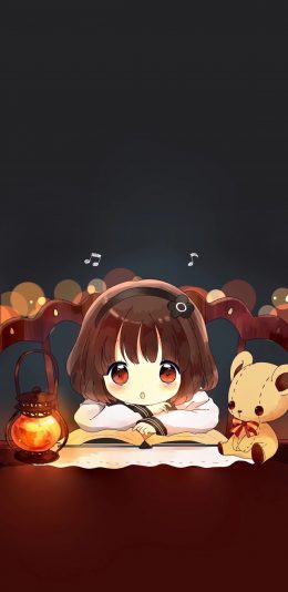 [2436x1125]动漫萝莉 短发 小熊 可爱 苹果手机动漫壁纸图片