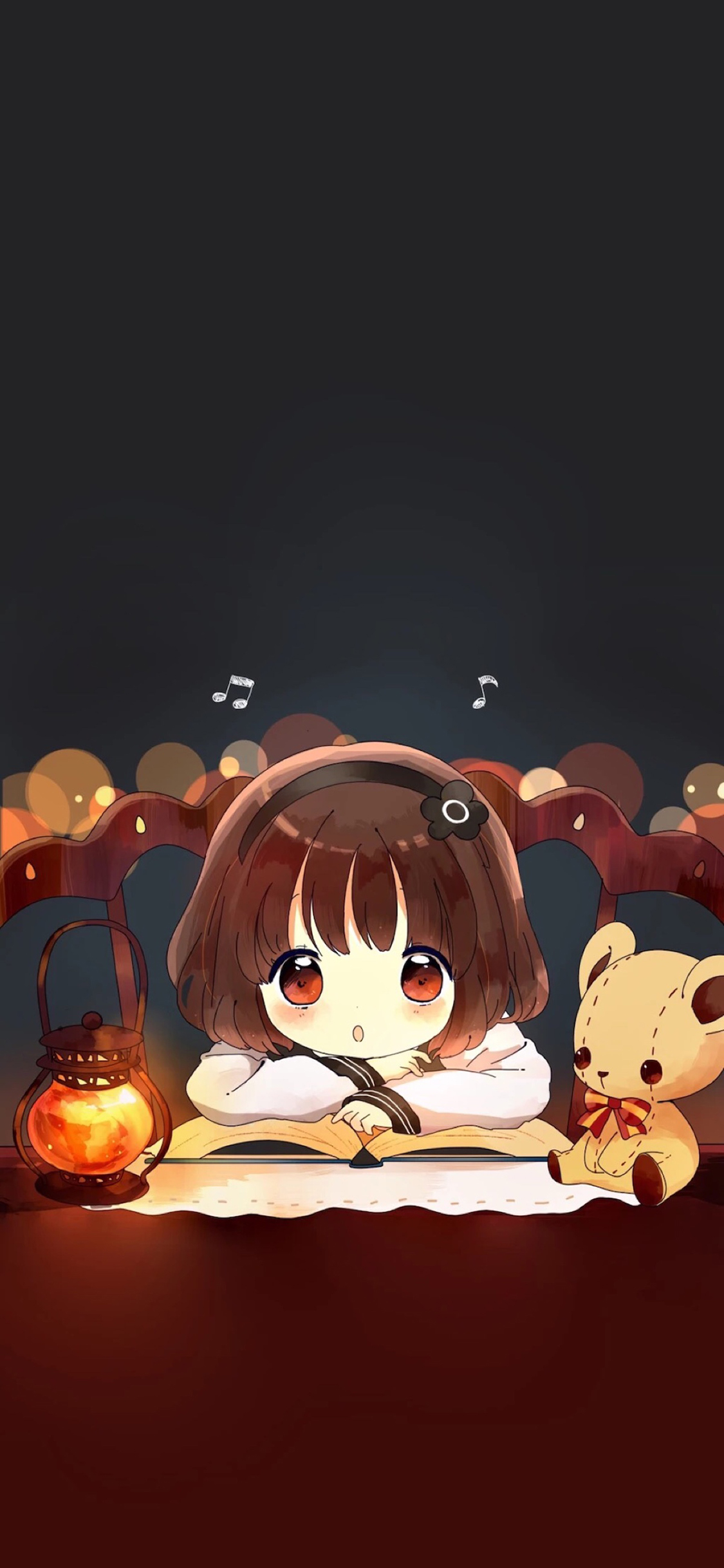 [2436×1125]动漫萝莉 短发 小熊 可爱 苹果手机动漫壁纸图片