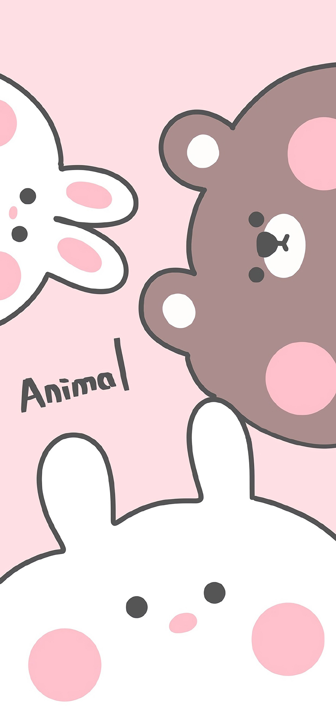 [2436×1125]动物 animal 兔子 小熊 粉色 苹果手机动漫壁纸图片