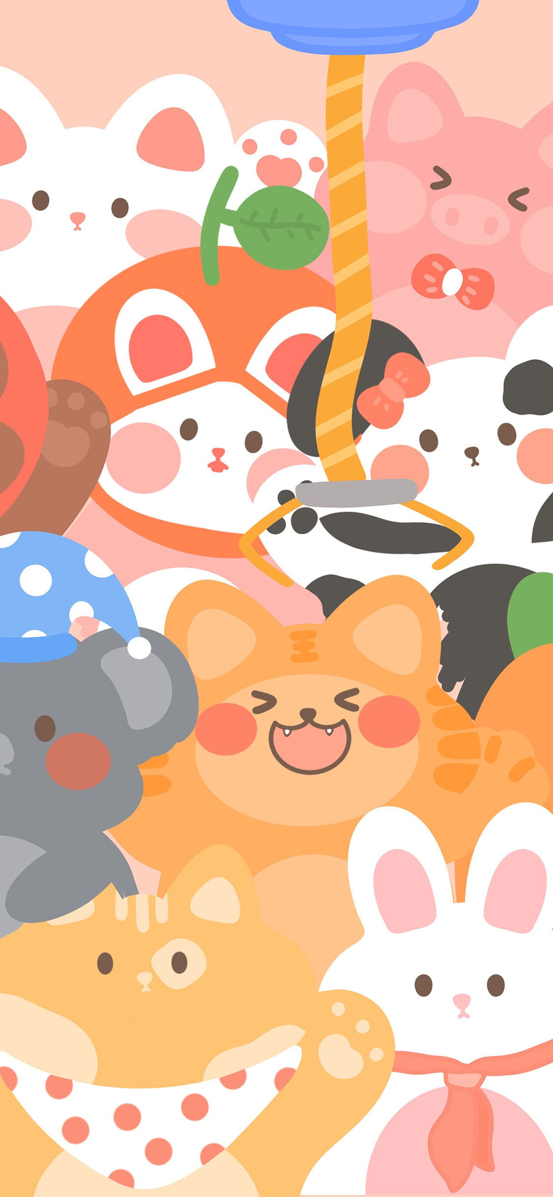 [2436×1125]动物 夹娃娃 兔子 猫 考拉 色彩 苹果手机动漫壁纸图片