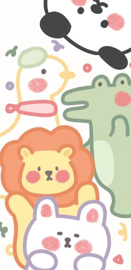 [2436x1125]动物 狮子 兔子 鳄鱼 鸭子 熊 合照 苹果手机动漫壁纸图片