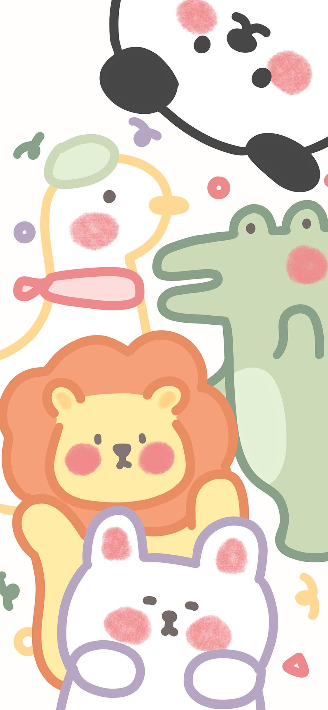 [2436×1125]动物 狮子 兔子 鳄鱼 鸭子 熊 合照 苹果手机动漫壁纸图片