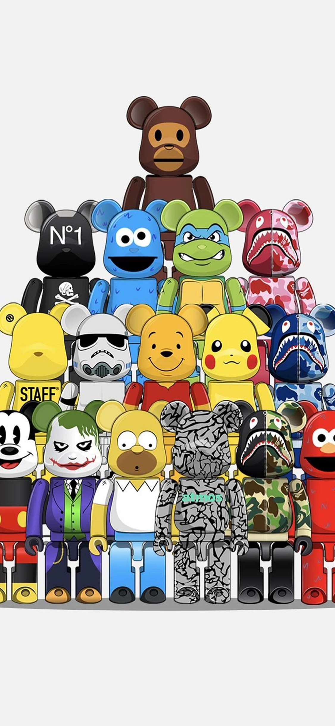 [2436×1125]动画 人物集结 维尼熊 憨八龟 皮卡丘 苹果手机动漫壁纸图片