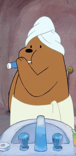 [2436x1125]动画 咱们裸熊 棕熊 刷牙 苹果手机动漫壁纸图片