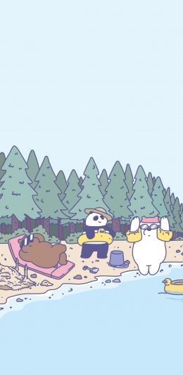 [2436x1125]动画 咱们裸熊 游泳 度假 苹果手机动漫壁纸图片