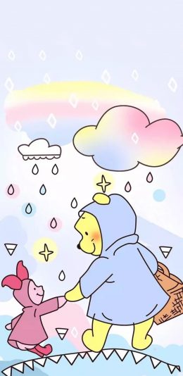 [2436x1125]动画 小熊维尼 小猪 彩虹 苹果手机动漫壁纸图片