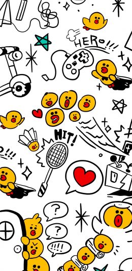 [2436x1125]动画 小黄鸭 平铺 羽毛球 苹果手机动漫壁纸图片