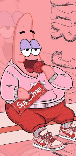 [2436x1125]动画 海绵宝宝 派大星 粉 品牌 AJ 苹果手机动漫壁纸图片