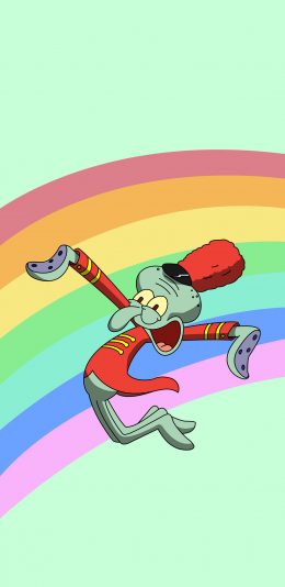 [2436x1125]动画 海绵宝宝 章鱼哥 彩虹 苹果手机动漫壁纸图片