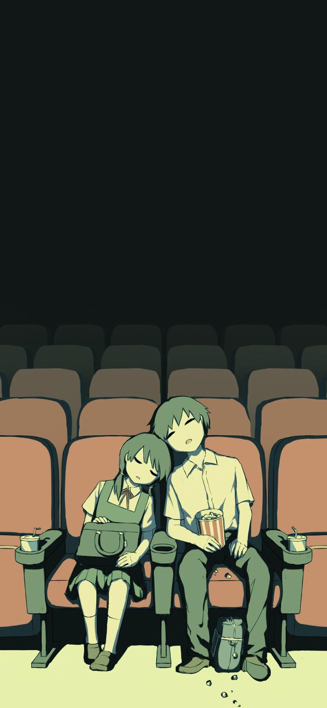 [2436×1125]动画 绘画 影院 青少年 瞌睡 苹果手机动漫壁纸图片