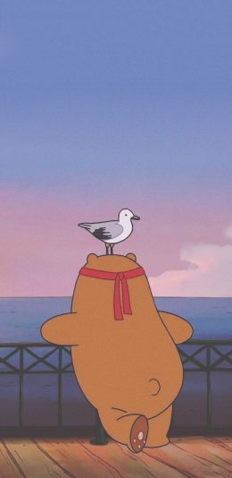 [2436x1125]动画片 咱们裸熊 棕熊 海鸥 苹果手机动漫壁纸图片