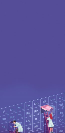 [2436x1125]化学元素周期表 插画 卡通小人 苹果手机动漫壁纸图片