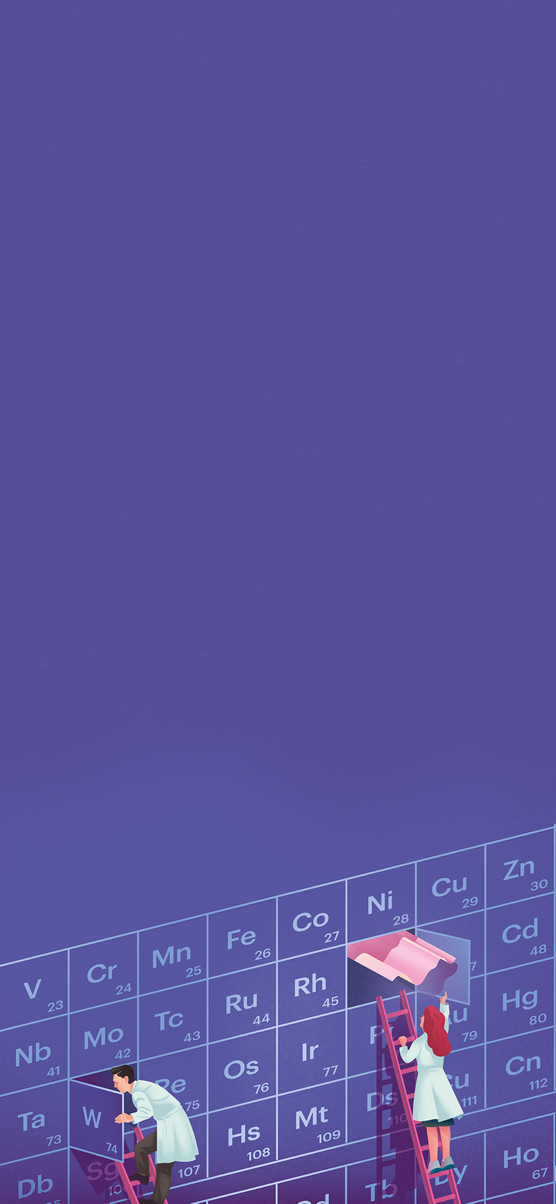 [2436×1125]化学元素周期表 插画 卡通小人 苹果手机动漫壁纸图片