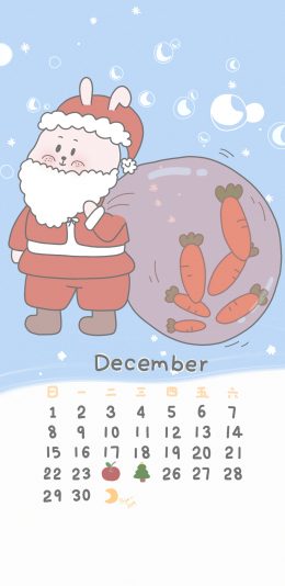 [2436x1125]十二月 圣诞月 日历 圣诞老人 萝卜 苹果手机动漫壁纸图片