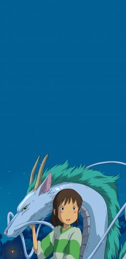 [2436x1125]千与千寻 宫崎骏 日本 漫画 蓝色 苹果手机动漫壁纸图片