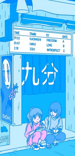 [2436x1125]千与千寻 小白龙 蓝色 日本 漫画 苹果手机动漫壁纸图片