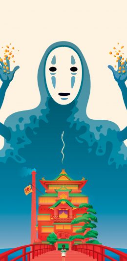 [2436x1125]千与千寻 日本 漫画 宫崎骏 无脸男 苹果手机动漫壁纸图片