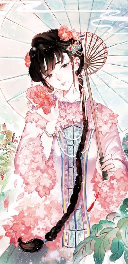 [2436x1125]南烟斋笔录 古风 女子 纸伞 古典 苹果手机动漫壁纸图片
