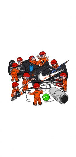 [2436x1125]卡通 Nike鞋子 针线工 生产 苹果手机动漫壁纸图片