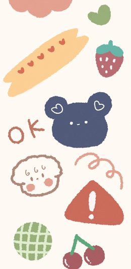 [2436x1125]卡通 OK 草莓 小熊 苹果手机动漫壁纸图片