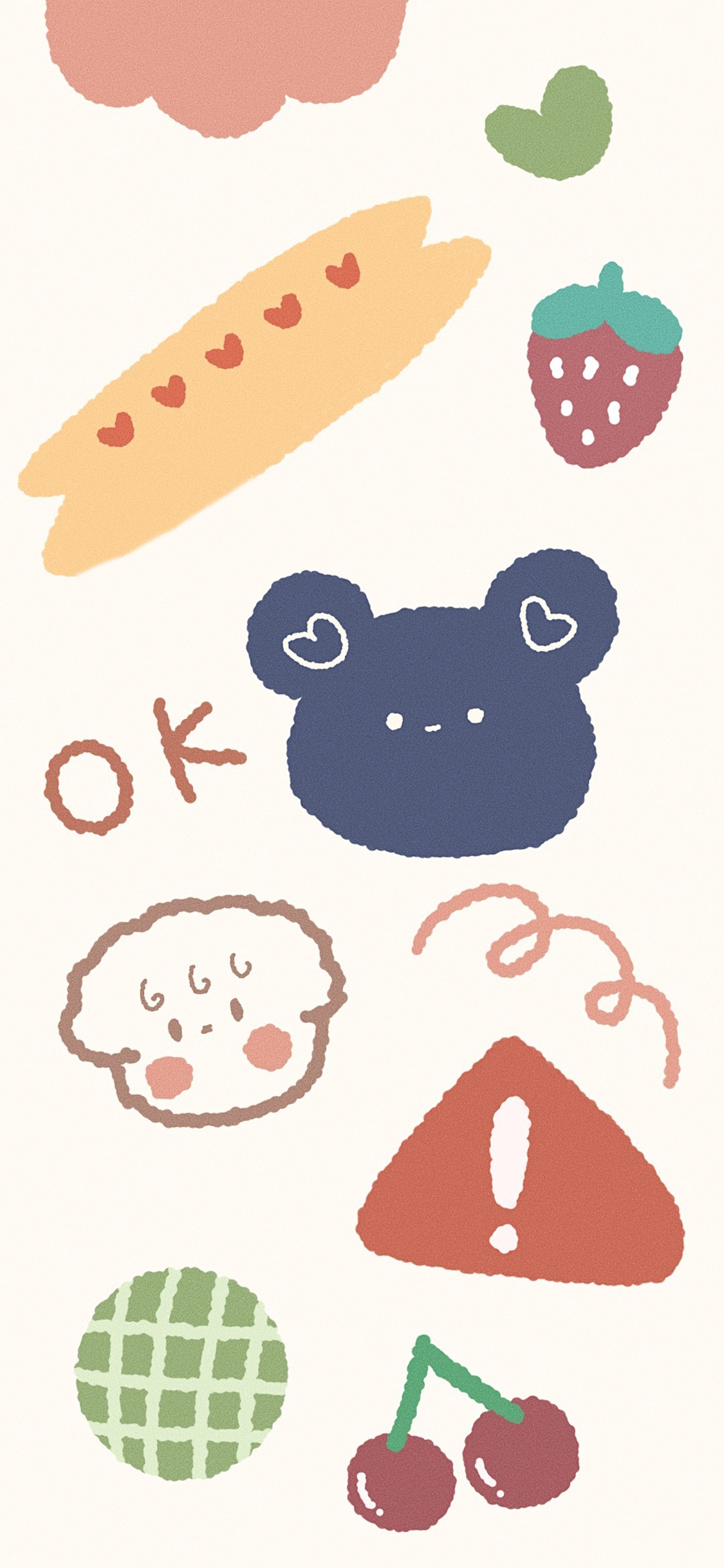[2436×1125]卡通 OK 草莓 小熊 苹果手机动漫壁纸图片